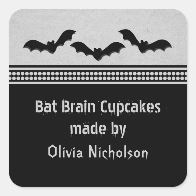 Gone Batty Halloween Baking Stickers, Light Grey Square Sticker (Front)