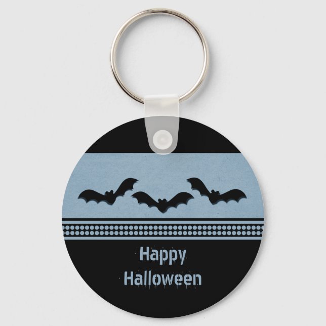 Gone Batty Halloween Keychain, Light Blue Key Ring (Front)