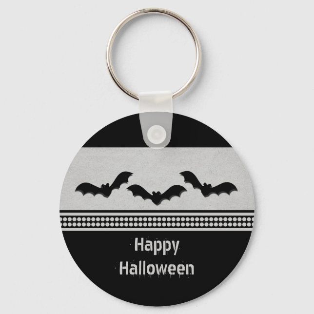 Gone Batty Halloween Keychain, Light Grey Key Ring (Front)