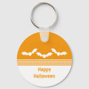 Gone Batty Halloween Keychain, Orange & White Key Ring