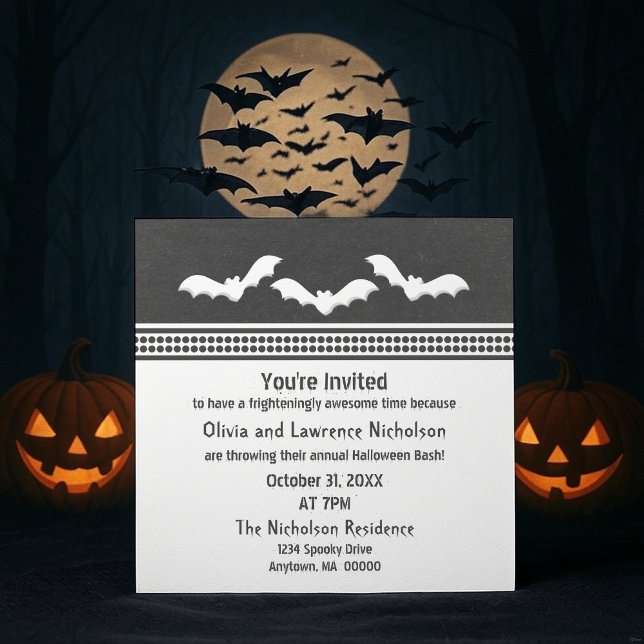 Gone Batty Halloween Party Invite, Dark Grey Invitation (Dark Gray Gone Batty Halloween Party Invitation)