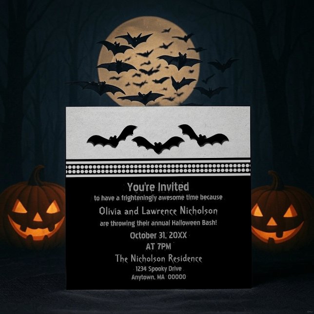 Gone Batty Halloween Party Invite, Light Grey Invitation (Light Gray Gone Batty Halloween Party Invitation)