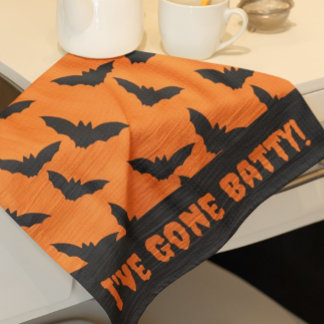 Gone Batty! Orange and Black Halloween  Tea Towel