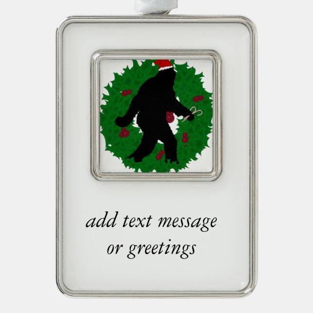 Gone Christmas Squatchin' With a Wreath Silver Plated Framed Ornament (Front)