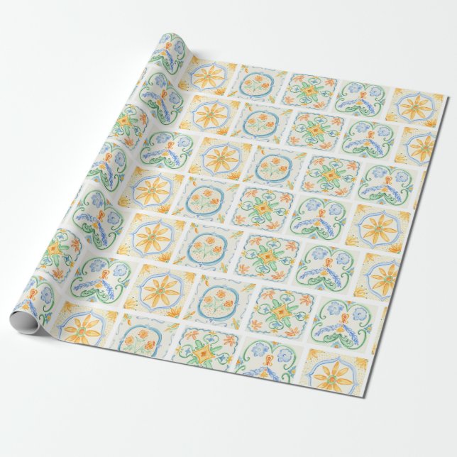 Gone Coastal Amalfi Tile Wrapping Paper (Unrolled)
