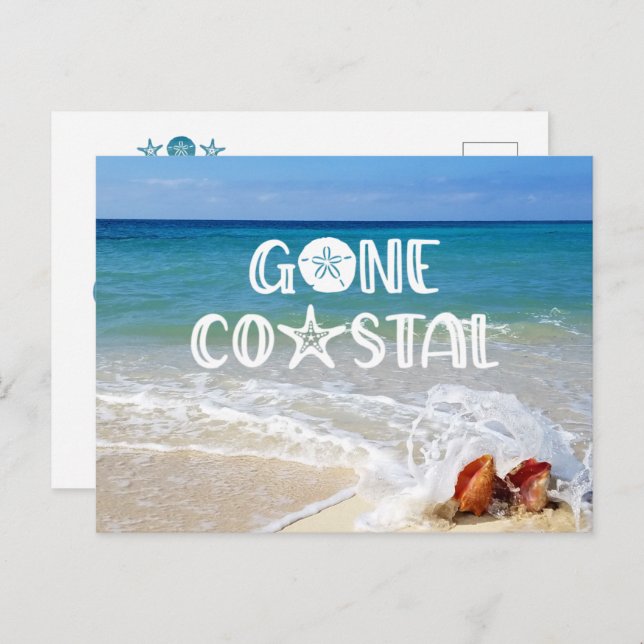 Gone Coastal Beach Wave Shells Photo Moving Announcement Postcard (Front/Back)
