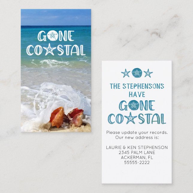 Gone Coastal Beach Wave Shells Photo Moving Calling Card (Front/Back)