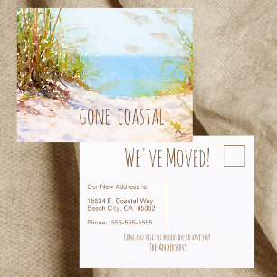 Gone Coastal New Home Beach Path Watercolor Announcement Postcard