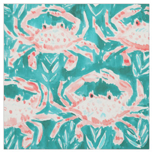 GONE CRABBIN' Nautical Whimsical Crab Watercolor Fabric