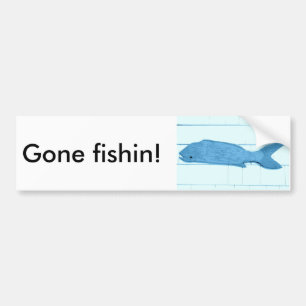 gone fishin' blue fish logo bumper sticker