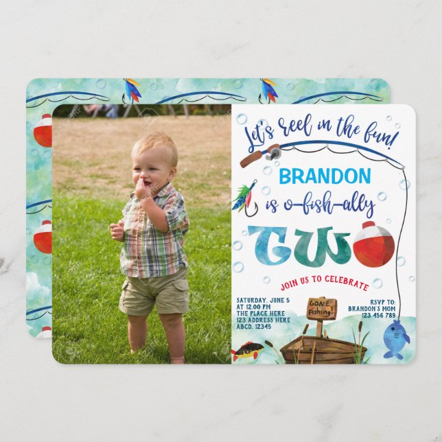 Gone Fishing 2nd birthday Little Fisherman Photo Invitation (Front/Back)