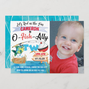 Gone Fishing 2nd Birthday Photo O-Fish-Ally 2 Invitation