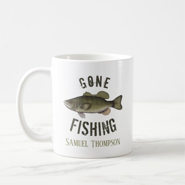 Gone Fishing Bass Fish Modern Fisherman Coffee Mug (Left)