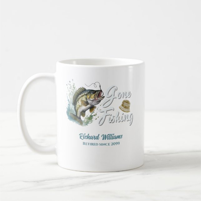 Gone Fishing Big Fish Retired Fisherman Gift Coffee Mug (Left)
