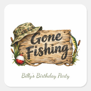 Gone Fishing Birthday Party Square Sticker