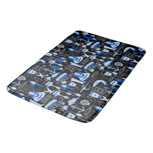 Gone Fishing Blue Pattern Bath Mat