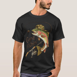 Gone Fishing Camouflage Trout Fish Vintage Fishing T-Shirt