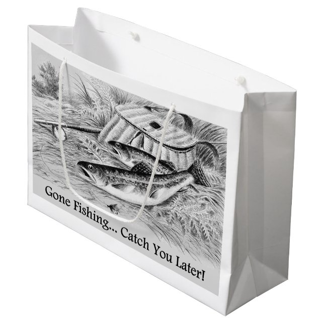 Gone Fishing Catch You Later popular design Large Gift Bag (Front Angled)