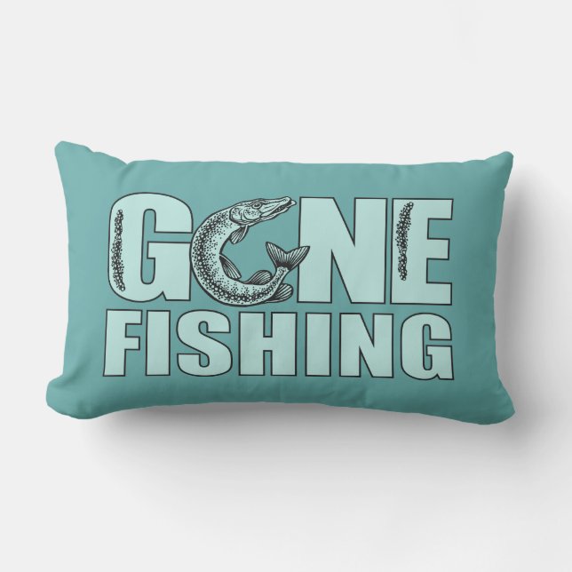 GONE FISHING custom colour throw pillow (Front)