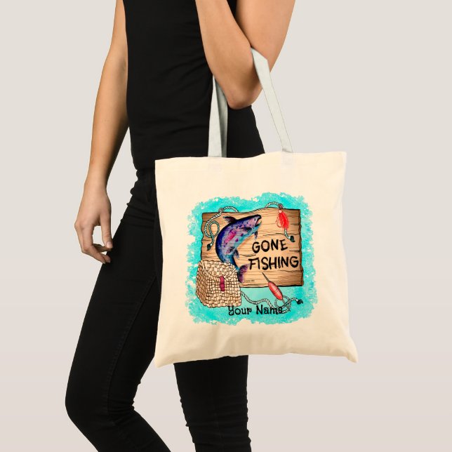 Gone Fishing custom name tote bag (Front (Product))