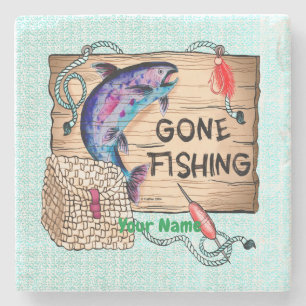 Gone Fishing custom Stone Coaster