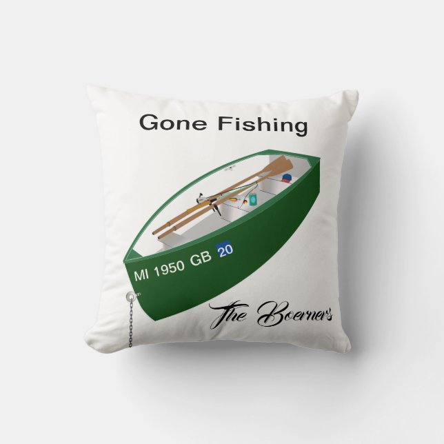 Gone Fishing Fisherman Fishing Camp Boat Square Cushion (Front)