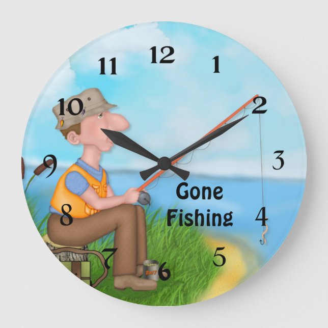 Gone Fishing Fisherman Large Clock (Front)