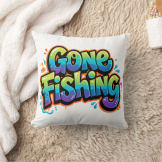 Gone Fishing Funny Rainbow Cartoon Gift for Fisher Cushion