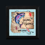 Gone Fishing Gift Box<br><div class="desc">Gone Fishing gift box, Fishing apparel, Fisherman t-shirts, Fishing gifts by ArtMuvz Illustration. Rustic Gone Fishing t-shirt for sailors, fishermen. Fishing Dad apparel, nautical christmas gifts, fishing t-shirt, gifts and sailor apparel.To personalise click on "personalise this template" then edit the fields provided for your custom gift. You can add your...</div>