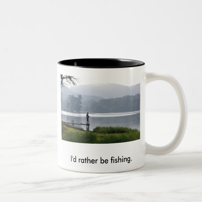 Gone Fishing, I'd rather be fishing. Two-Tone Coffee Mug (Right)