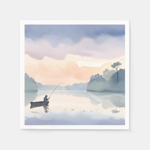Gone Fishing   Lake Airy Watercolor Painting Napkin