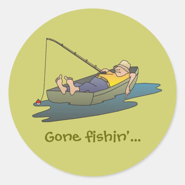 Gone fishing - lazy boat day classic round sticker (Front)