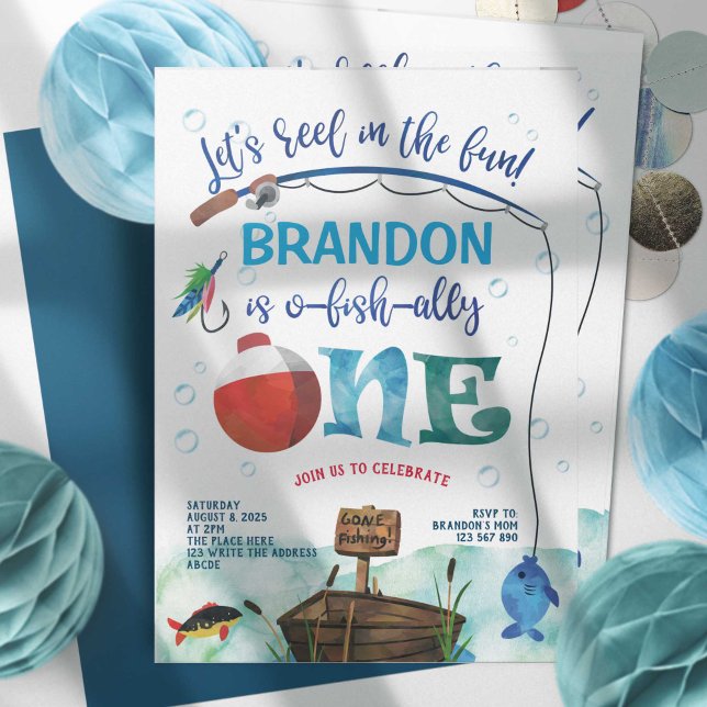 Gone Fishing, O-fish-all, The big One, 1st Invitation (o-fish-ally, boy 1st birthday invitation, little fisherman, gone fishing themed birthday invites.)