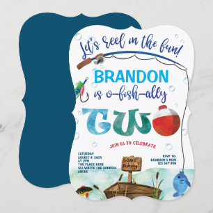 Gone Fishing, O-fish-ally, 2nd birthday fishing In Invitation