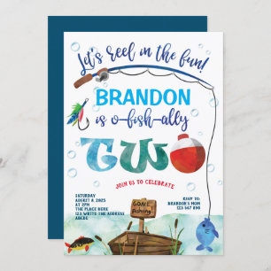 Gone Fishing, O-fish-ally, 2nd birthday fishing Invitation