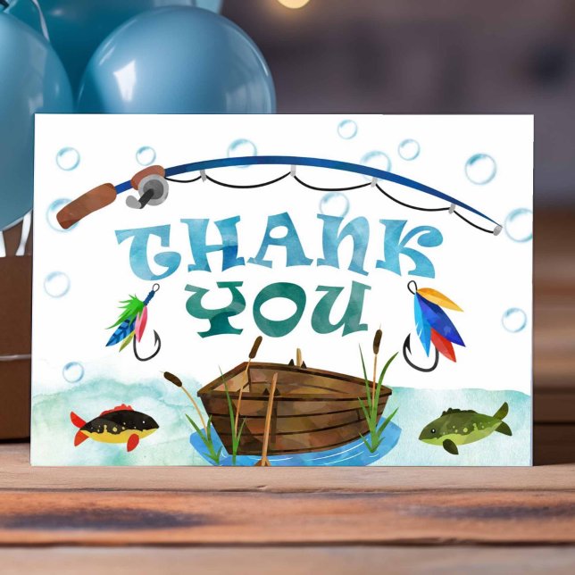 Gone fishing o-fish-ally birthday thank you card (O-fish-ally, gone fishing, boy 1st birthday thank you cards.)
