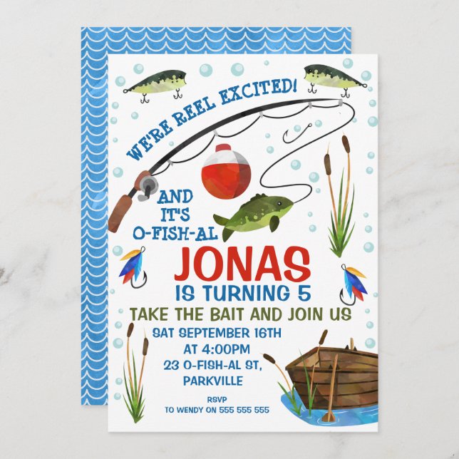 Gone fishing Or Fishing themed Birthday Invitation (Front/Back)