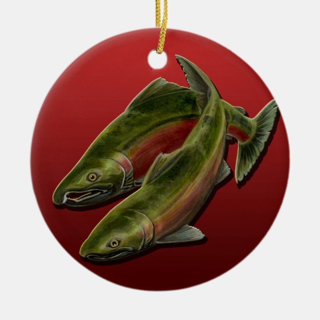 Gone Fishing Ornament Personalised Salmon Gift (Front)