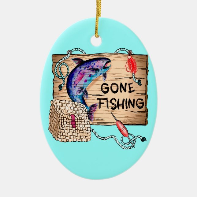 Gone Fishing oval ornament (Front)