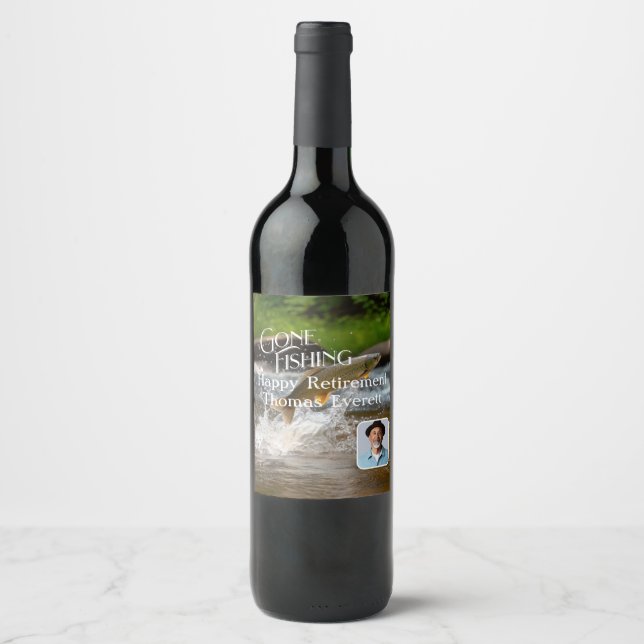 Gone Fishing Retirement Wine Label (Front)