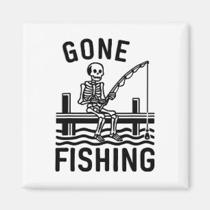 Gone Fishing Skeleton Funny Halloween Fishing 1 Magnet