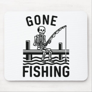 Gone Fishing Skeleton Funny Halloween Fishing 1  Mouse Pad