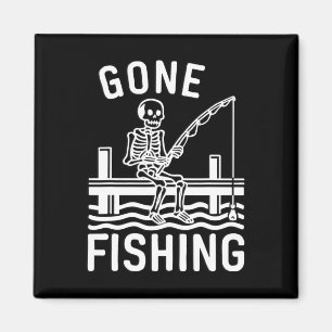 Gone Fishing Skeleton Funny Halloween Fishing Magnet