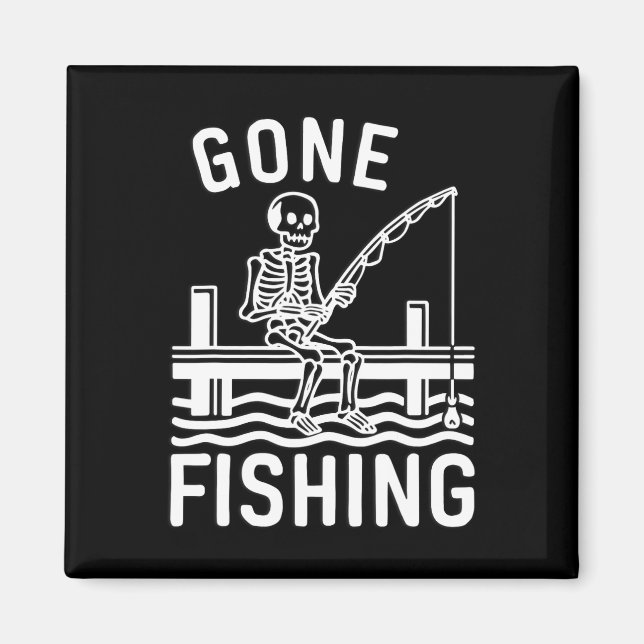 Gone Fishing Skeleton Funny Halloween Fishing  Magnet (Front)