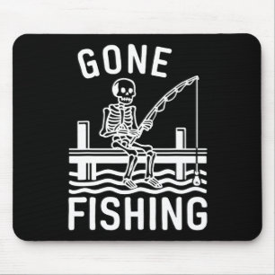 Gone Fishing Skeleton Funny Halloween Fishing  Mouse Pad