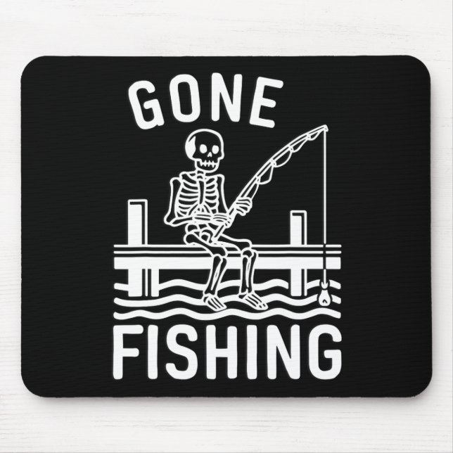Gone Fishing Skeleton Funny Halloween Fishing  Mouse Pad (Front)