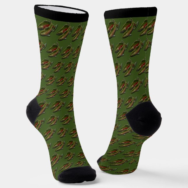 Gone Fishing Socks Coho Salmon Art Socks (Angled)