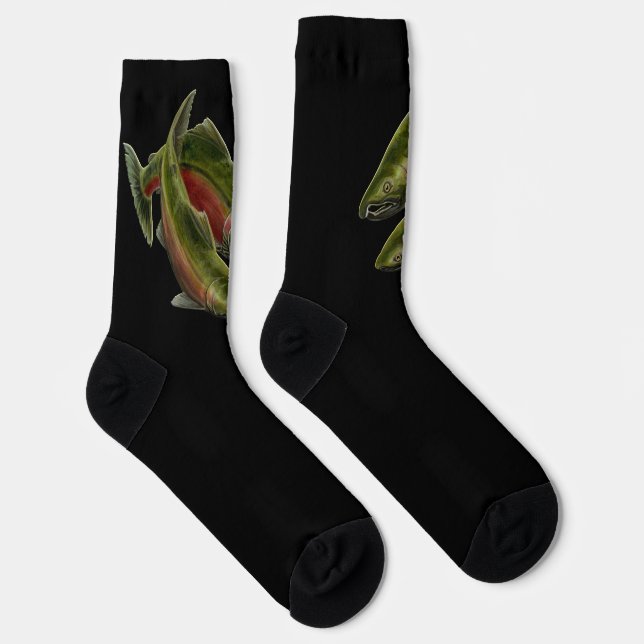 Gone Fishing Socks Coho Salmon Art Socks (Right)