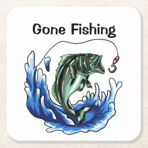 Gone Fishing Square Paper Coaster