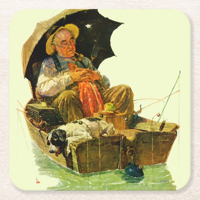 Gone Fishing Square Paper Coaster (Front)